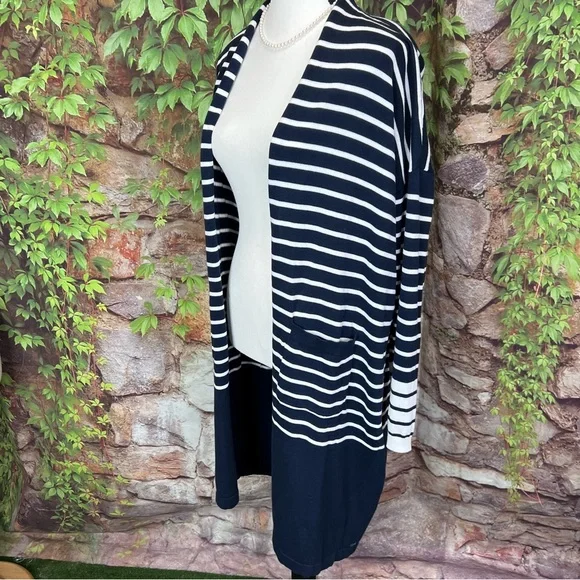 CABI Navy and White Nautical Stripe Long Ling Cardigan, M - Picture 3 of 9